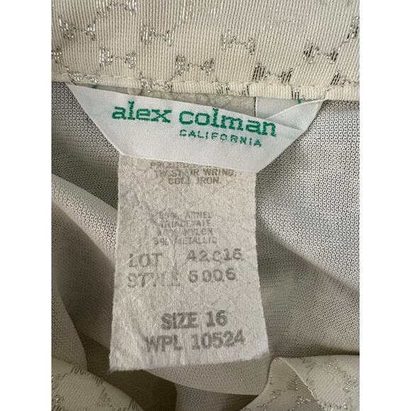 Alex Colman Vintage Blouse White Metallic Thread Rhinestone Buttons Tag=16 - Picture 7 of 8